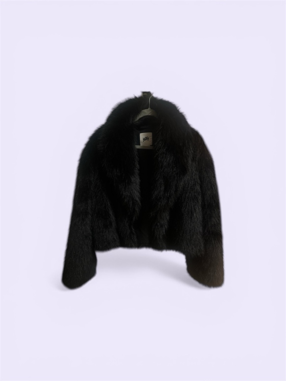 YITTY Black Faux Fur Oversized Cropped Jacket